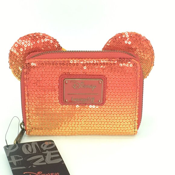 Disney Loungefly Minnie Mouse Fall Ombre Sequin Zip Around Wallet NWT NEW - Picture 5 of 8